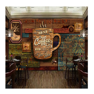 KOMNNI Vintage Cafe Peel And Stick Wallpaper Coffee House Industrial Decor Wood Plank Textured Embossed Wall Mural Wallpaper