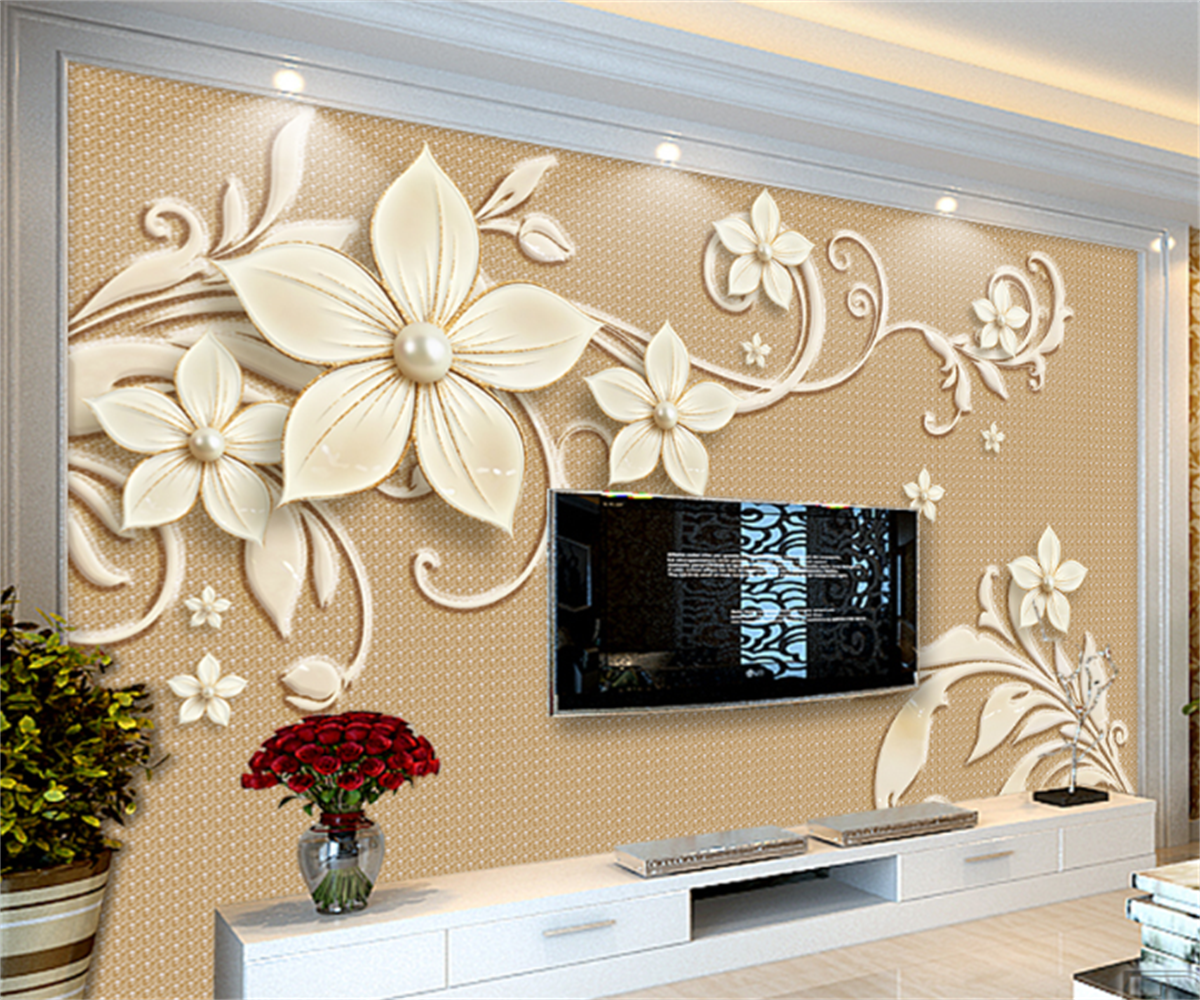 KOMNNI Customize Any Size Wallpaper Mural Nordic Luxury Jewelry Flowers Self-Adhesive Mural Living Room Hotel Wall Stickers