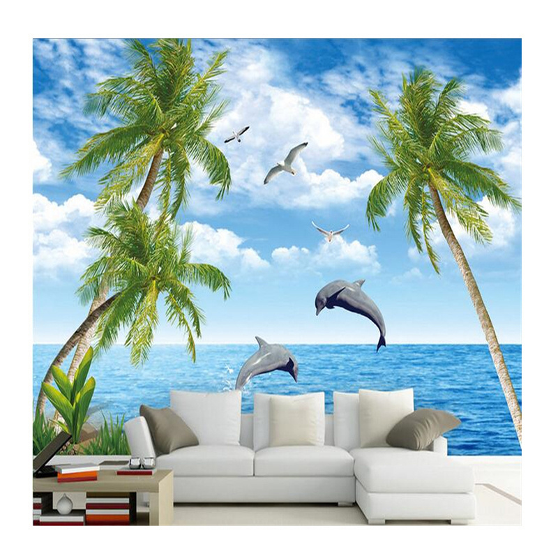 KOMNNI 3D Wallpaper  Beautiful Dolphin Bay Wallpaper TV Living Room Bedroom Background Wall Stickers