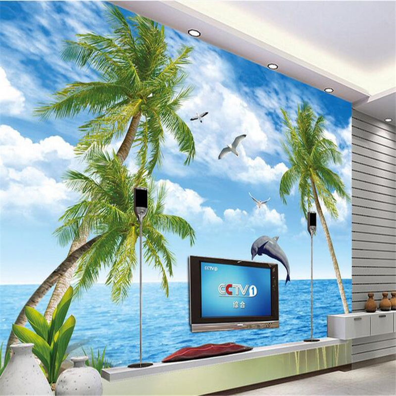 KOMNNI 3D Wallpaper  Beautiful Dolphin Bay Wallpaper TV Living Room Bedroom Background Wall Stickers