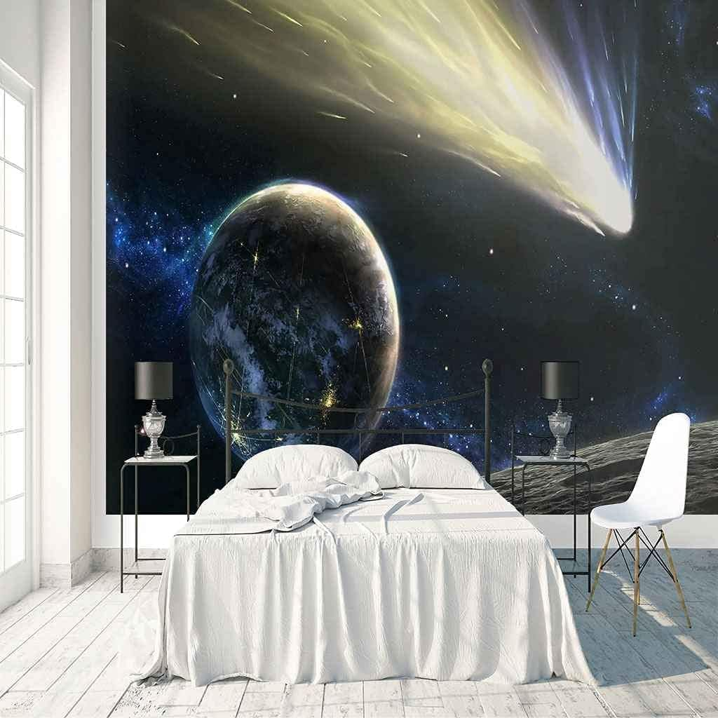 KOMNNI Starry Sky Wallpaper Space Planet Mural 3D  Wall Sticker Children'S Room Decorate 3D Wallpaper For Girls Bedroom