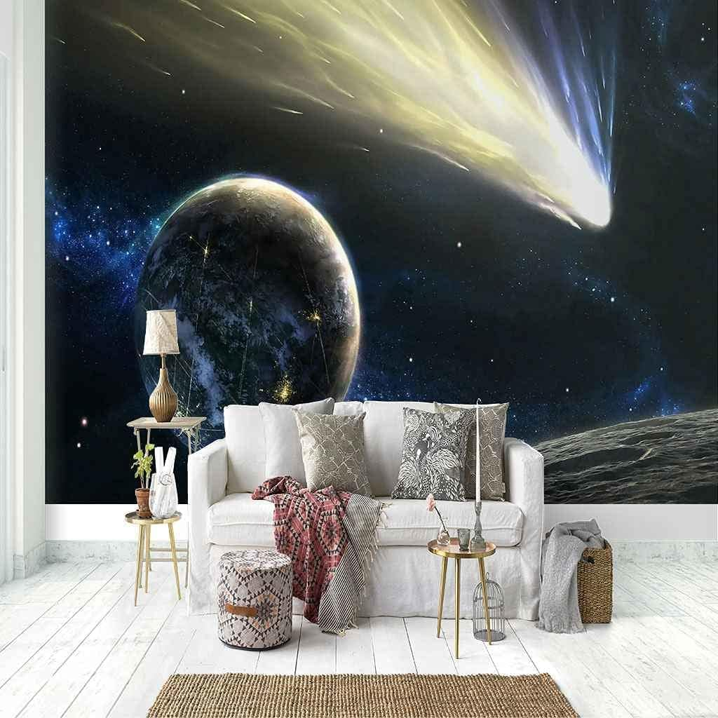 KOMNNI Starry Sky Wallpaper Space Planet Mural 3D  Wall Sticker Children'S Room Decorate 3D Wallpaper For Girls Bedroom