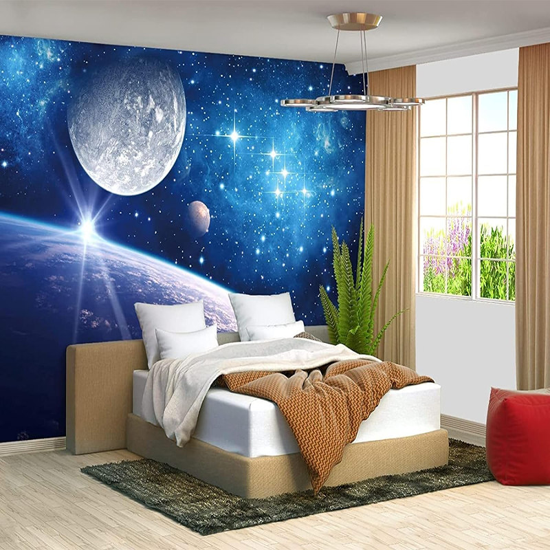 KOMNNI Planet Starry Sky Wall Mural 3D Outer Space Wallpaper Removable Large Wall Sticker for Living Room Bedroom Wallpaper