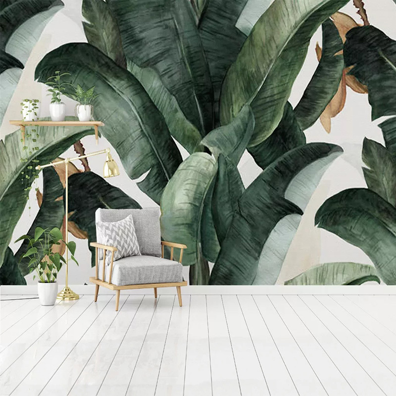 KOMNNI  Tropical Plant Wallpaper Green Leaves Peel And Stick Wall Mural Living Room Study Dining Background Wallpaper