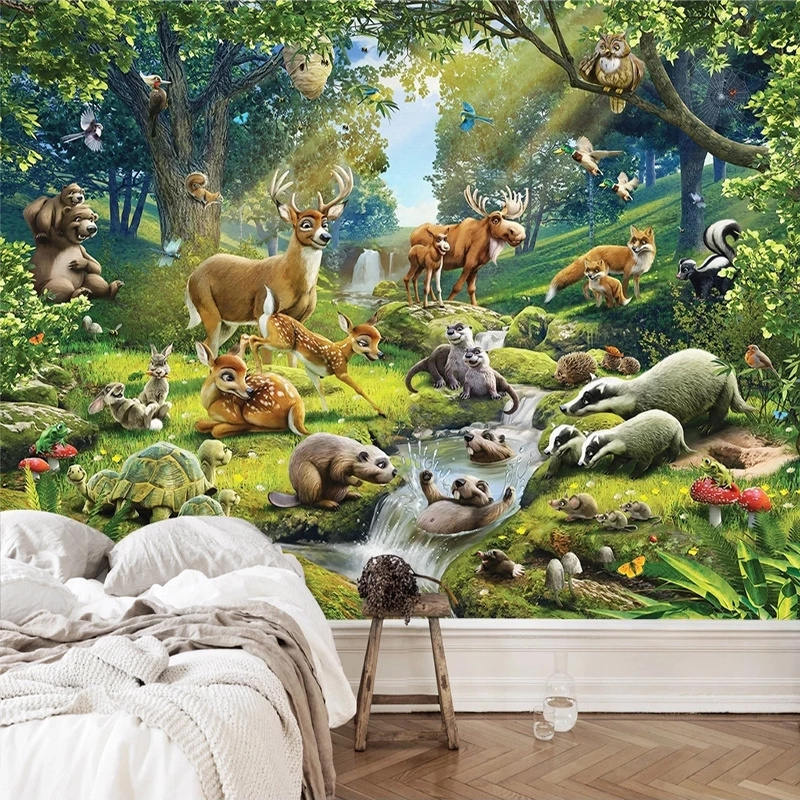 KOMNNI Custom 3d Wallpaper Animal World Children Room Bedroom Mural Background Wallpaper