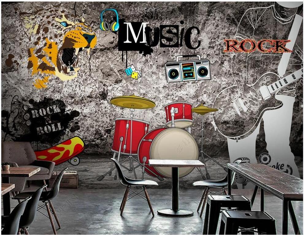 KOMNNI Mural Graffiti Rock Music 3d Wallpaper For Walls Home Decor Living Room Wallpaper