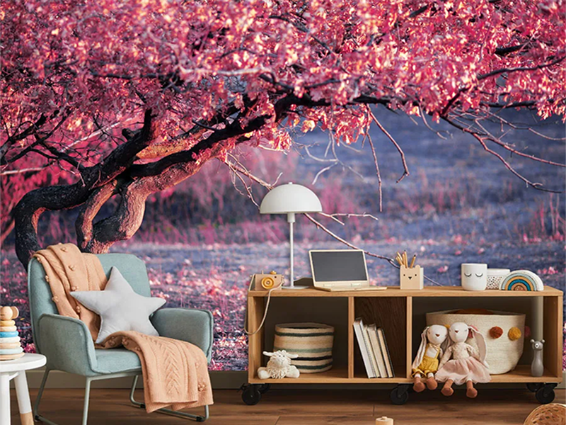 KOMNNI Custom Removable Tree Mural Cherry Blossoms Wallpapers For Living Room Tv Background Wall Mural Design Decor