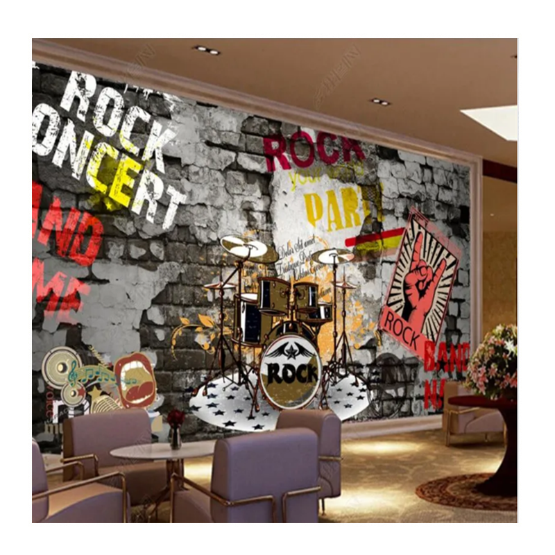 KOMNNI Retro Fashion Brick Wall Mural Rock Bar KTV Industrial Decor Background Wall Paper 3D Rock Music Club Mural Wallpaper