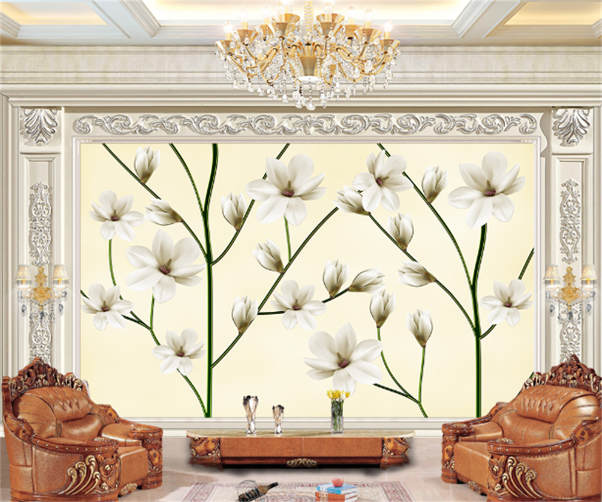 KOMNNI White Magnolia Flower Peel And Stick Wall Mural  Fashion Tree Wallpaper Home Improvement Living Room Tv Background Mural