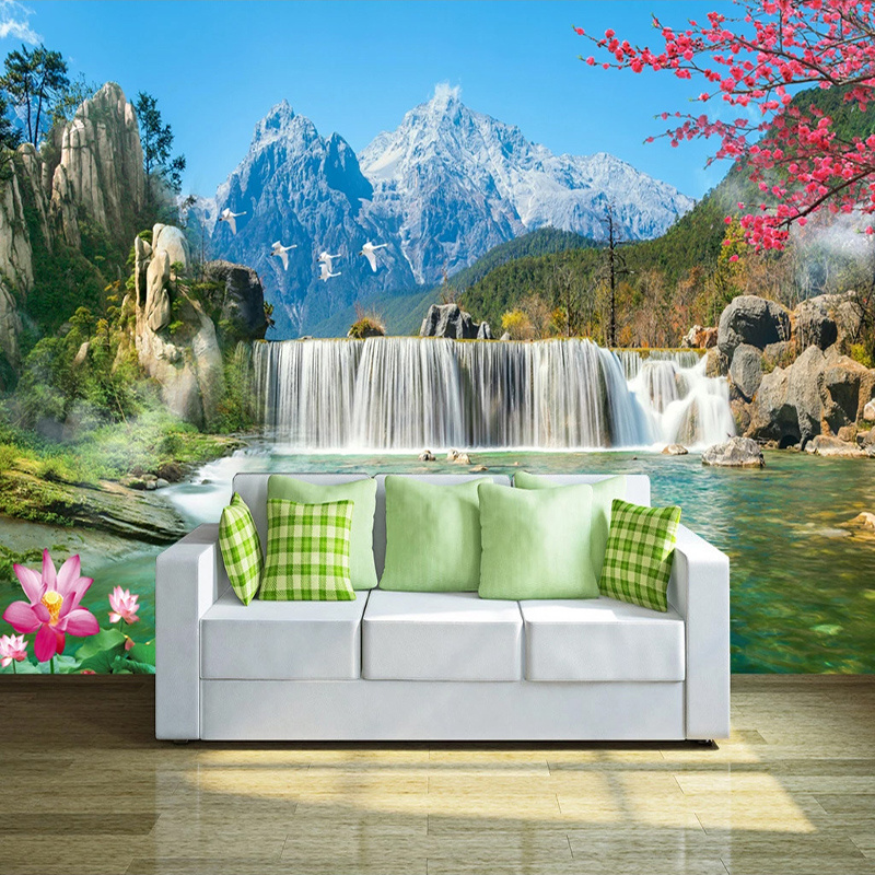 KOMNNI Snow Mountain Waterfall 3d Large Mural Wallpaper Wall Decals For Living Room Bedroom Background Photo Wall Paper