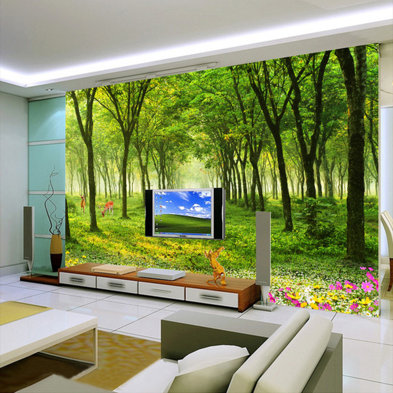 KOMNNI Custom Any Size Mural Wallpaper 3D Nature Scenery Green Tree Wall Paper Living Room TV Sofa Background Wall Murals Decor