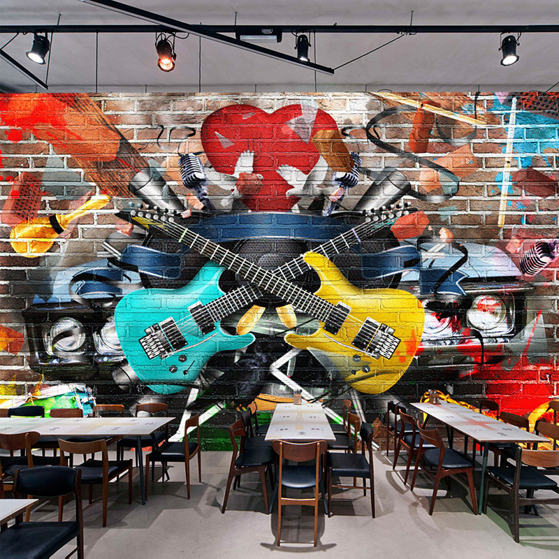 KOMNNI Custom 3D Stereo Brick Wall Graffiti Mural Bar KTV Cafe Restaurant Mural Wallpaper