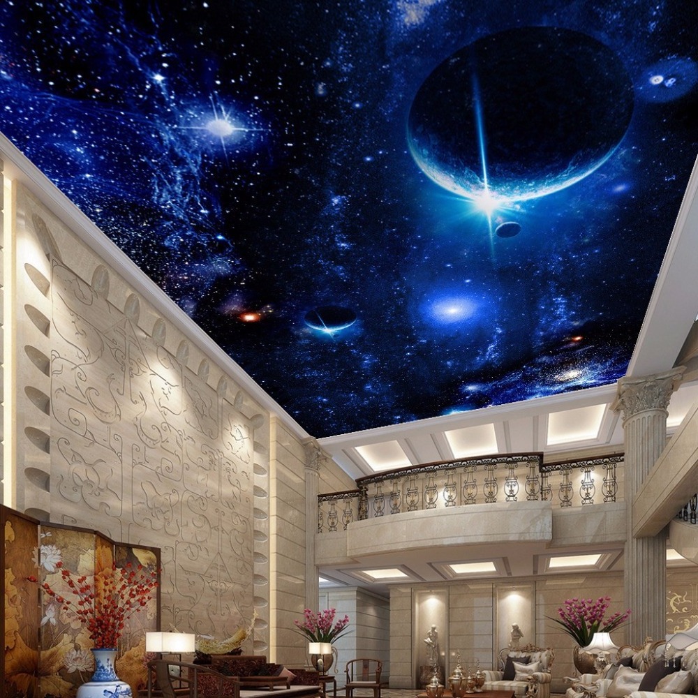 KOMNNI Custom Wallpaper Modern 3D Wall Murals For Living Room Ceiling Mural Star Planet Universe Space Wallpaper