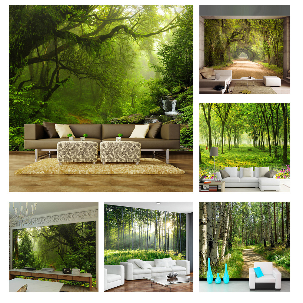 KOMNNI Custom Any Size Mural Wallpaper 3D Nature Scenery Green Tree Wall Paper Living Room TV Sofa Background Wall Murals Decor