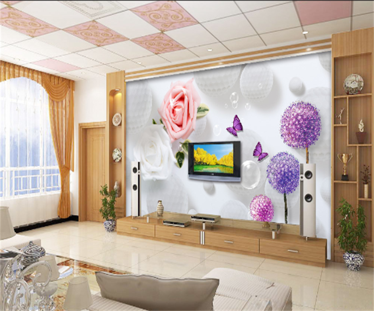 KOMNNI Butterfly Flower Background Wall Mural 3d Home Decoration Painting Custom Wallpaper Wall Mural