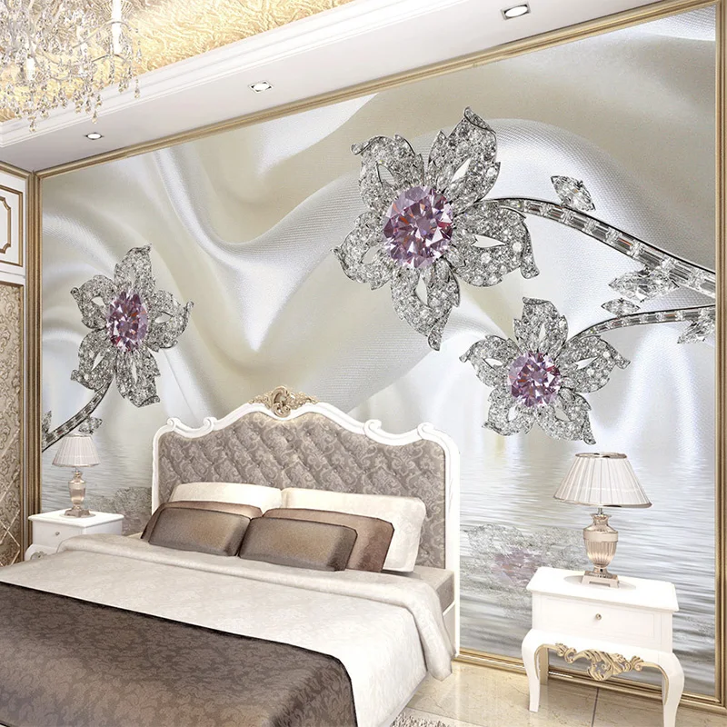 KOMNNI Modern Pearl Jewelry Murals Wall Paper Hotel Dining Room Living Room Home Decoration 3d Embossed Luxury Wallpaper