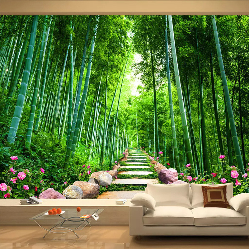 KOMNNI Custom Photo Wallpaper Green Forest Wallpaper Bamboo Nature Scenery Mural Living Room TV Sofa Background Wall Painting