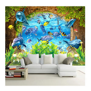 KOMNNI Underwater World Ocean Dolphin Fish Custom 3D Photo For Kids Room Bedroom Kindergarten Cartoon Decoration Mural Wallpaper