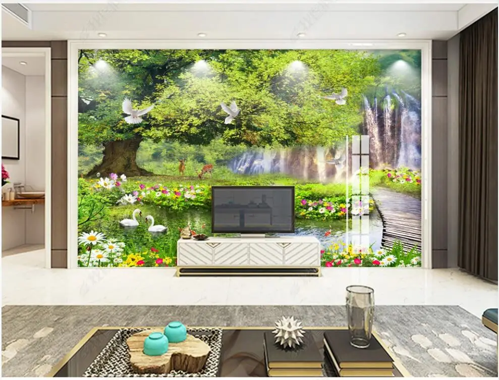 KOMNNI Custom Photo Mural 3d Wallpaper Forest Beautiful Green Big Tree Wall Paper Home Decor Bedroom Wallpaper For Walls