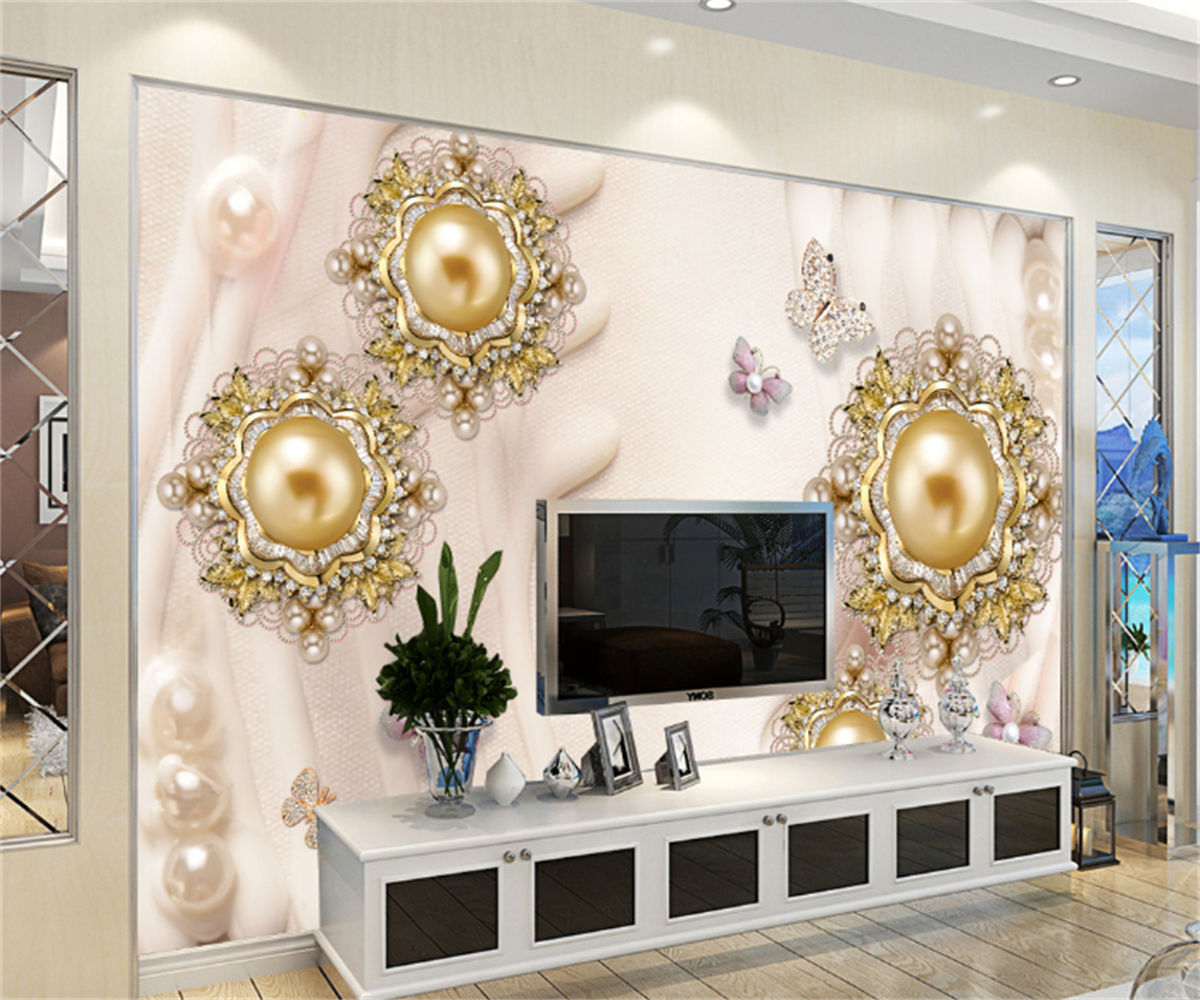 KOMNNI 3d Three-Dimensional Simple Luxury Golden Jewelry Butterfly Diamond Wall Mural Custom Waterproof Wallpaper