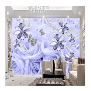 KOMNNI Modern Bedroom Wallpapers Purple Pearl Rose 3D Jewelry Wallpaper for Living Room Wall Paper Home Decor 3D Mural