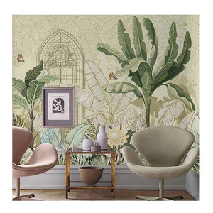 KOMNNI Custom Mural Hand Painted Banana Tree Leaves Wallpaper European Style Wall Mural Living Room Bedroom Decoration Wallpaper