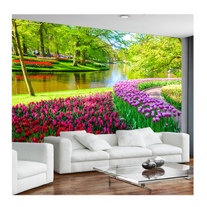 KOMNNI Fresh Natural Scenery Tulip Peel And Stick Wall Murals Fresco Living Room TV Sofa Background Wall Home Decor Wallpaper