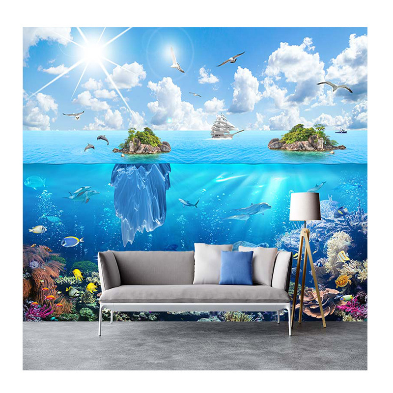 KOMNNI Custom Any Size Underwater World Blue Ocean Fishes Wallpaper Custom Stereo Mural Kids Bedroom Living Room Wall Papers