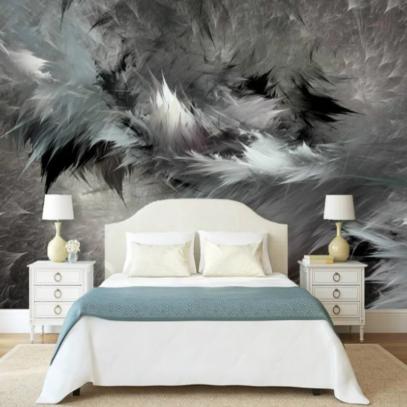 KOMNNI Made Wallpaper Home Improvement Decor 3d Wallpaper For Walls Abstract Art Black And White Feather Mural For Living Room