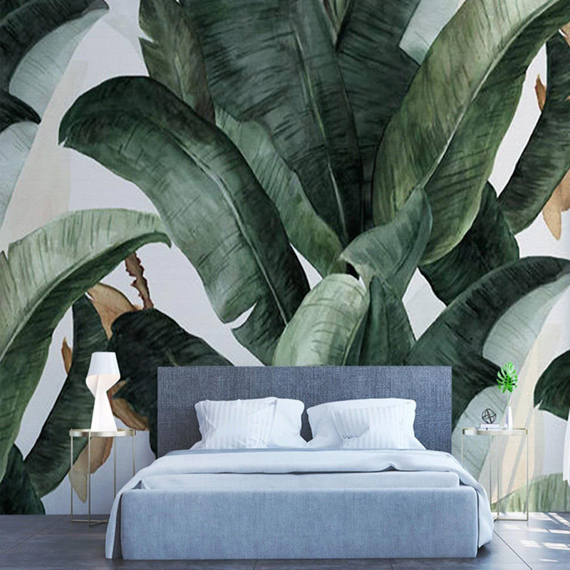 KOMNNI  Tropical Plant Wallpaper Green Leaves Peel And Stick Wall Mural Living Room Study Dining Background Wallpaper