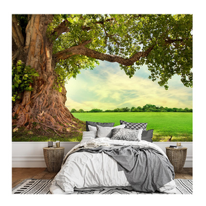 Custom Wallpaper Spring Meadow With Big Tree Leaves Removable Wall Mural Bedroom Living Room Large Wall Paper