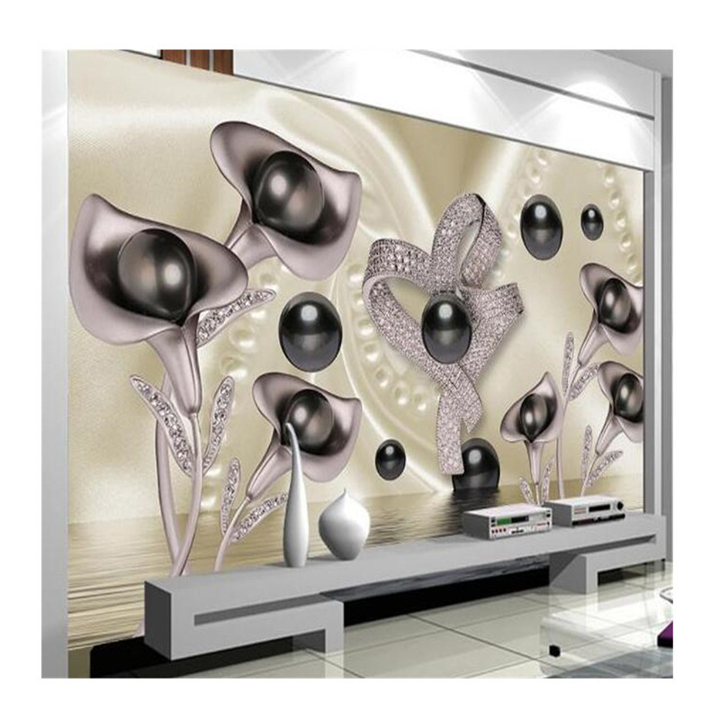 KOMNNI Custom Wallpaper Self-Adhesive Mural 3d Calla Leaf Butterfly Water Reflection Fashion Background Wall Mural Decoration