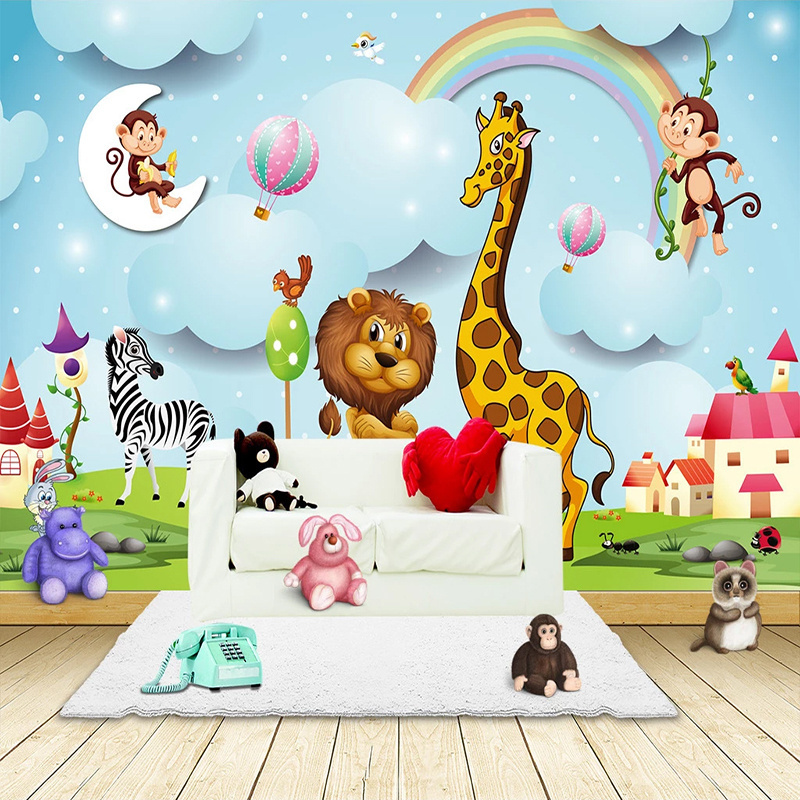 KOMNNI Custom Mural 3d Cartoon Animal Wallpaper Boys Girls Children Room Bedroom Background Home Decor Wall Mural