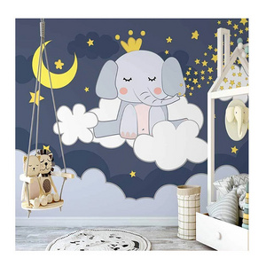 KOMNNI  Custom Mural Self-Adhesive Wallpaper 3D Hand Crown Cartoon Baby Elephant Children Room Background Wall Mural