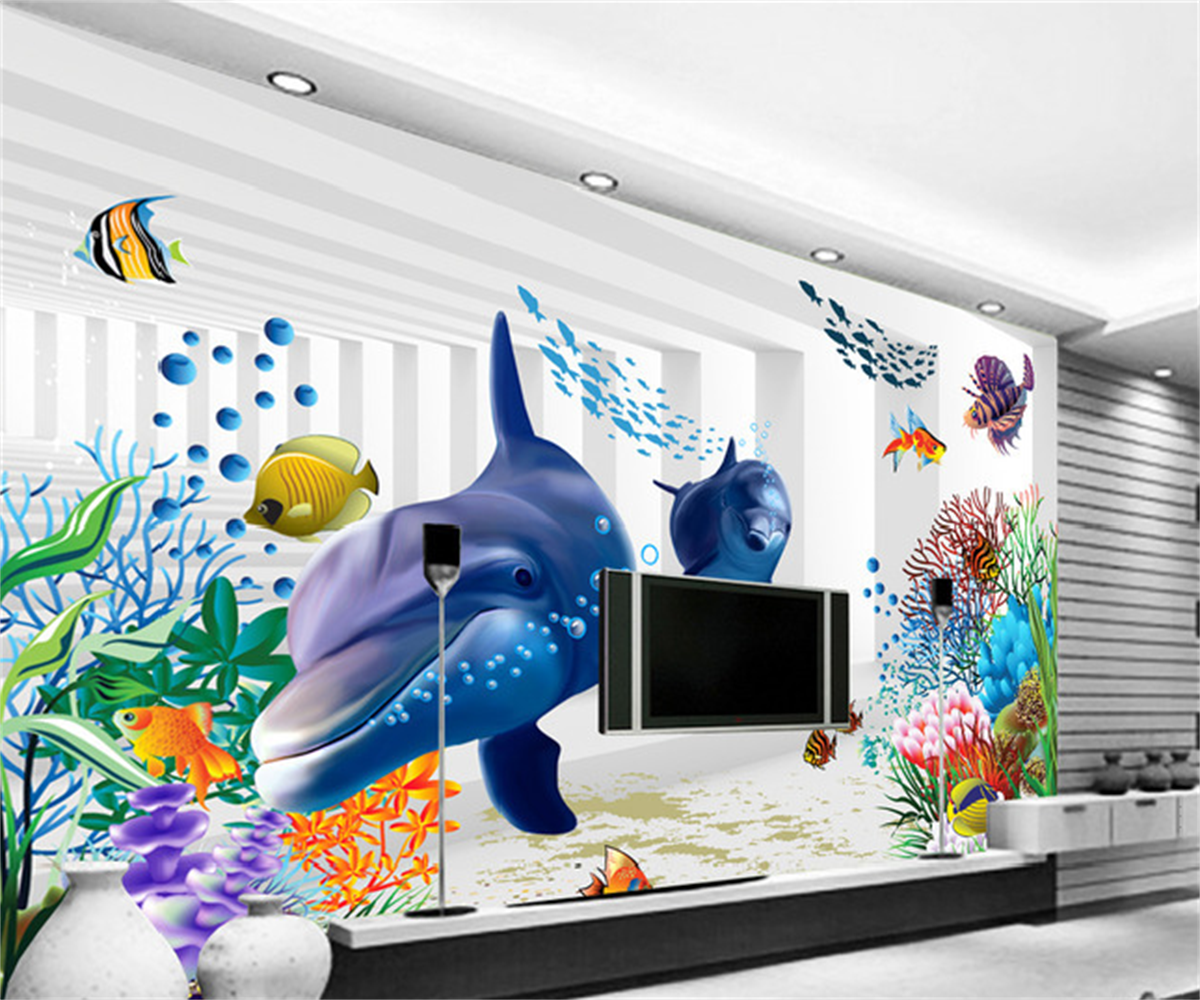 KOMNNI Custom Boys And Girls Bedroom 3d Wallpaper Nordic Fresh Underwater World Fish Wallpaper Children'S Room Wall Mural