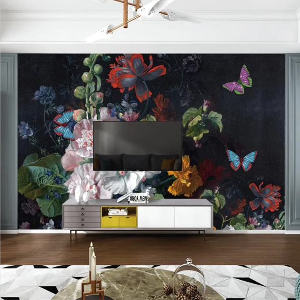 KOMNNI Custom Photo European Style 3D Stereoscopic Relief Floral Flowers Butterfly Wall Mural Living Room Sofa Wallpaper