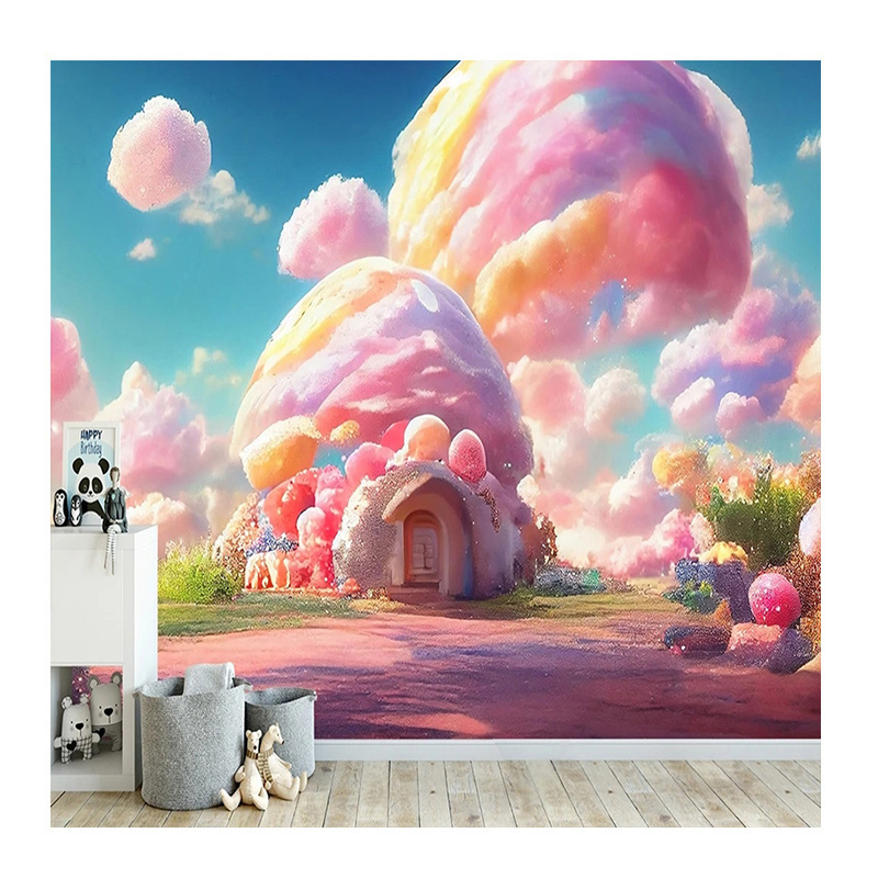 KOMNNI Custom Hand Mushroom Rainbow Mural Wallpaper Living Room Kids Bedroom Wall Mural Decor Fresco