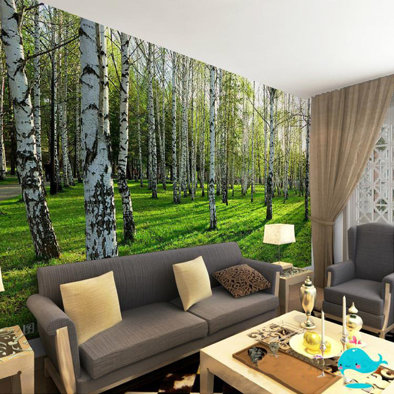 KOMNNI Custom 3D Mural  Green Birch Forest Wallpaper Living Room Bedroom Sofa TV Background Wallpaper