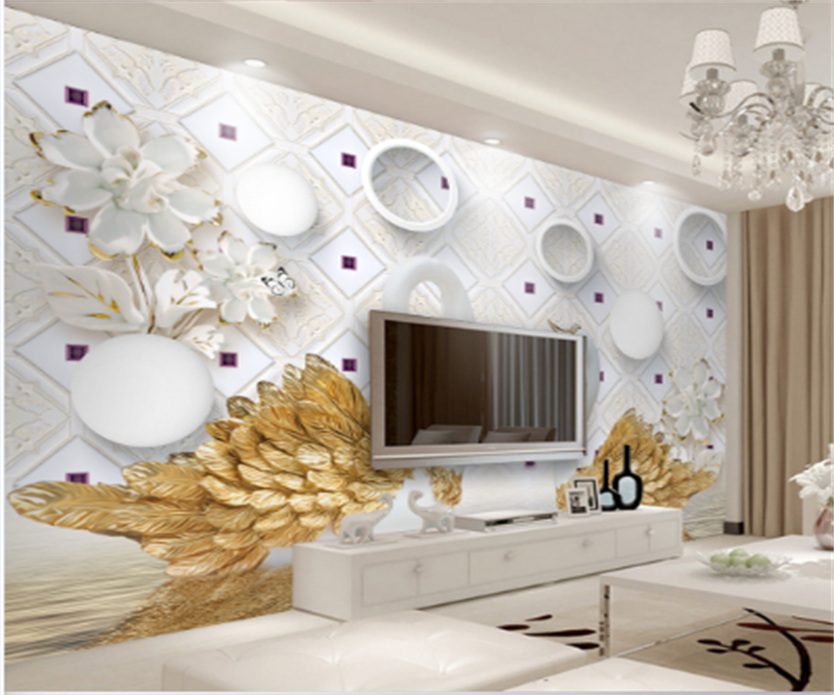 KOMNNI Custom3d European Stereo Swan Wall Mural Tv Background Wall Mural Hotel Luxury Swan Circle Photo Wallpaper