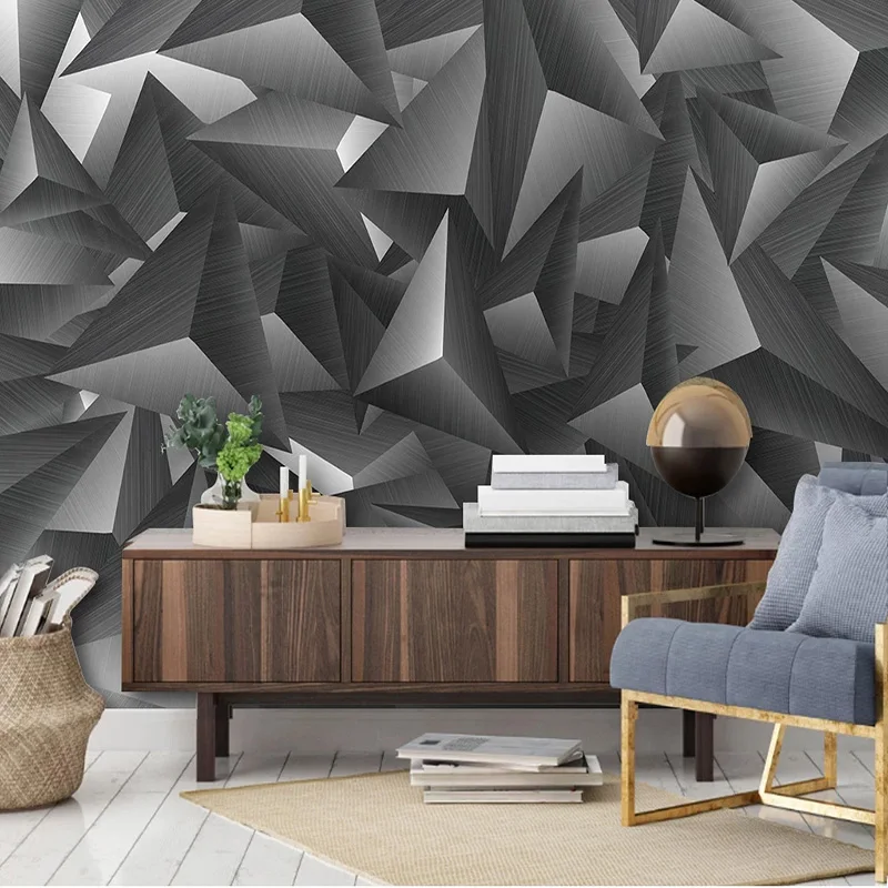 KOMNNI Custom Wallpaper Modern Fashion Grey 3D Stereo Geometry Wall Mural Living Room Bedroom Backdrop Home Decor 3D Wallpapers