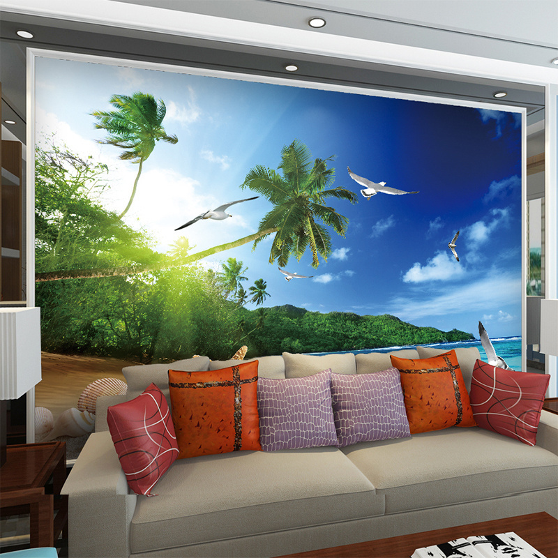 KOMNNI  Wall Murals Seaside Scenery Beach Coconut Tree Peel And Stick Wall paper Lving Room Background Home Waterproof  Murals