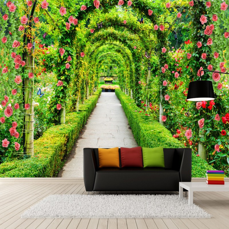 Custom Size 3d Wallpaper Flower Green Corridor Mural, Living Room Bedroom Dining Room Background Wall Wallpaper