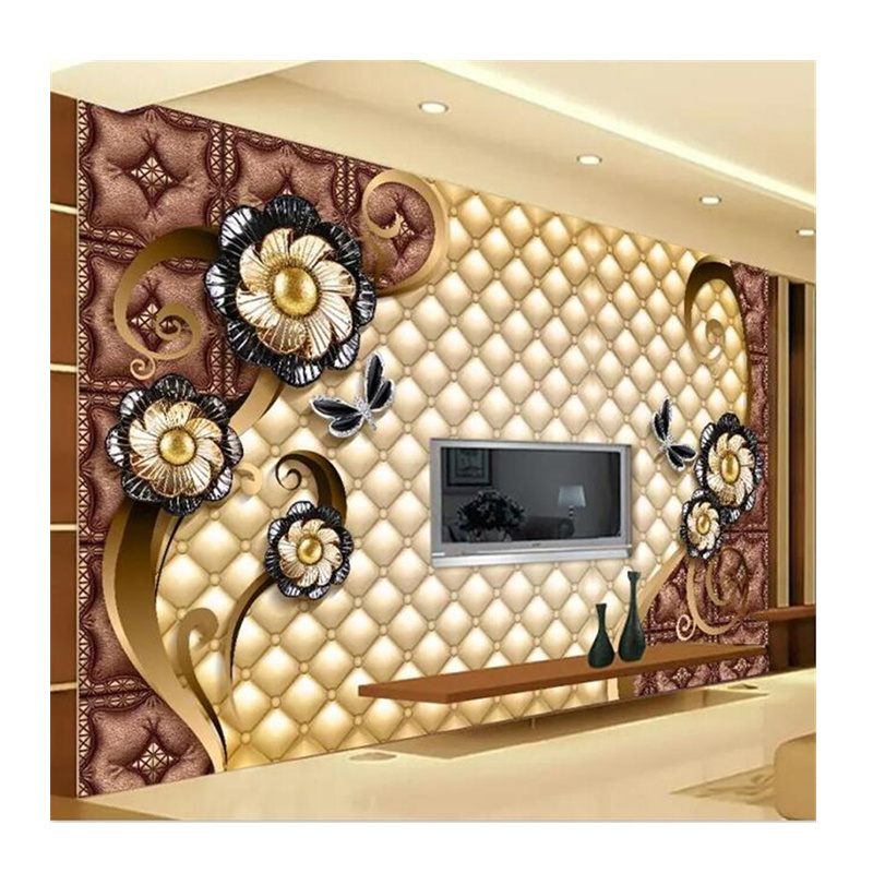 KOMNNI Custom Wallpaper 3d Fashion Luxury Black Big Flower Soft Bag Decoration Living Room Bedroom Sofa Tv Background Murals