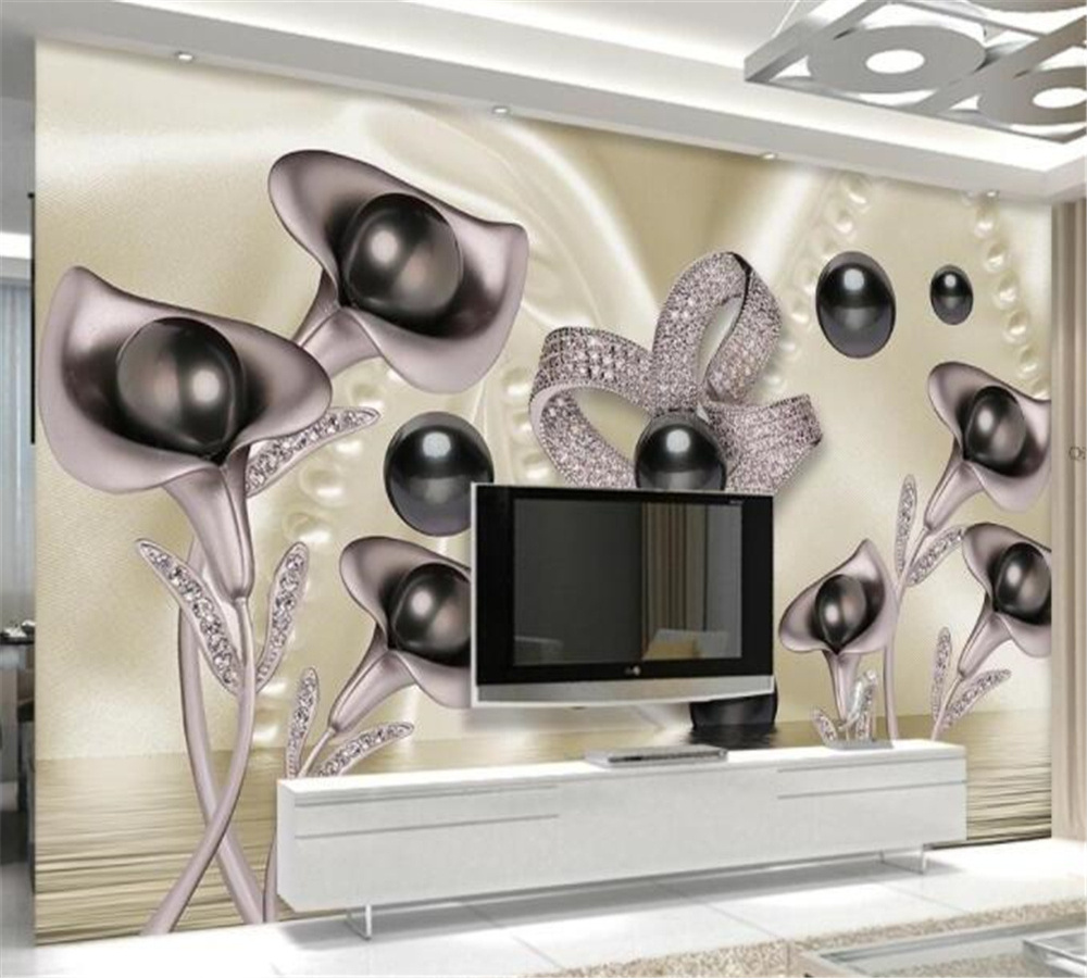 KOMNNI Custom Wallpaper Self-Adhesive Mural 3d Calla Leaf Butterfly Water Reflection Fashion Background Wall Mural Decoration