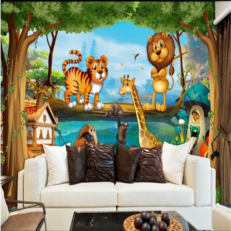 KOMNNI Custom Cartoon Forest Animal Mural For Kids Room Modern Wallpaper Children's Room Background Wall Paper