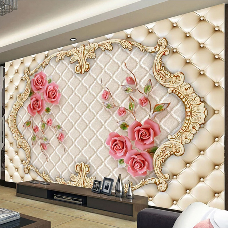 KOMNNI Custom 3D Photo Wallpaper For Walls Home Decor 3D Red Rose Flowers Living Room Self-Adhesive Wall Mural Wallpaper