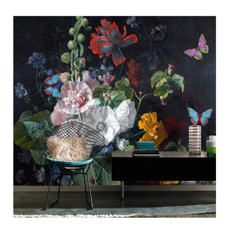 KOMNNI Custom Photo European Style 3D Stereoscopic Relief Floral Flowers Butterfly Wall Mural Living Room Sofa Wallpaper