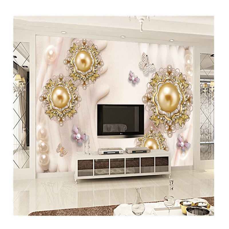 KOMNNI 3d Three-Dimensional Simple Luxury Golden Jewelry Butterfly Diamond Wall Mural Custom Waterproof Wallpaper