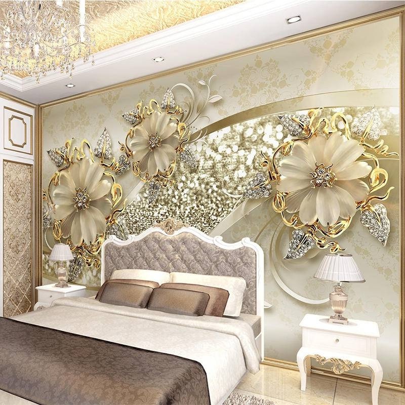 KOMNNI Custom 3D Mural Embossed Flower Pattern Wallpaper Jewelry Photo wall paper 3d home decoration