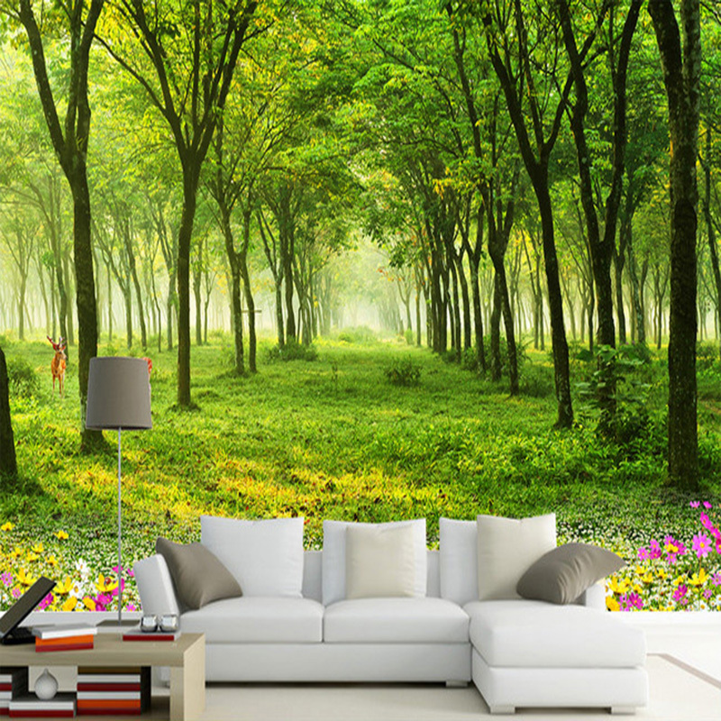 KOMNNI Custom Any Size Mural Wallpaper 3D Nature Scenery Green Tree Wall Paper Living Room TV Sofa Background Wall Murals Decor